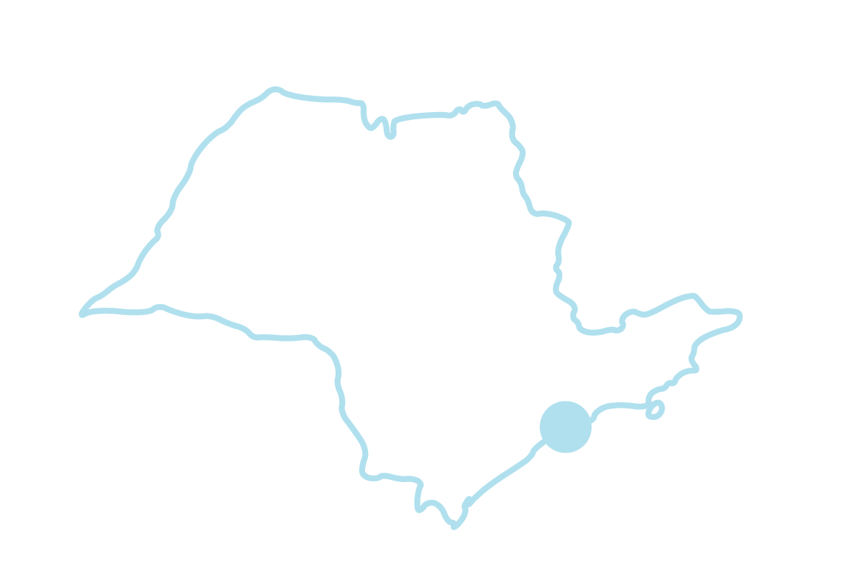 Mapa do estado de São Paulo com a localização de Santos destacada
